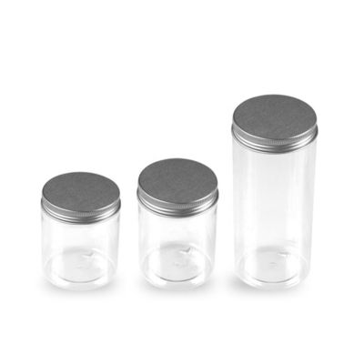 pots en plastique de stockage de nourriture de plastique de biscuit de pots d'ANIMAL FAMILIER en plastique du couvercle à visser 250g avec le chapeau en métal