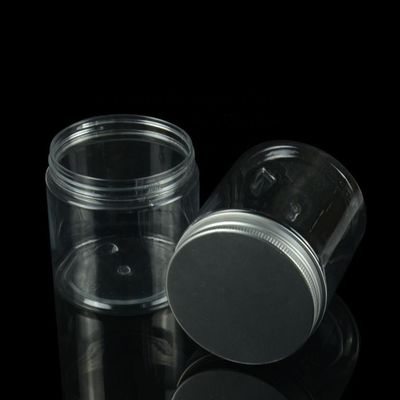pots en plastique de stockage de nourriture de plastique de biscuit de pots d'ANIMAL FAMILIER en plastique du couvercle à visser 250g avec le chapeau en métal
